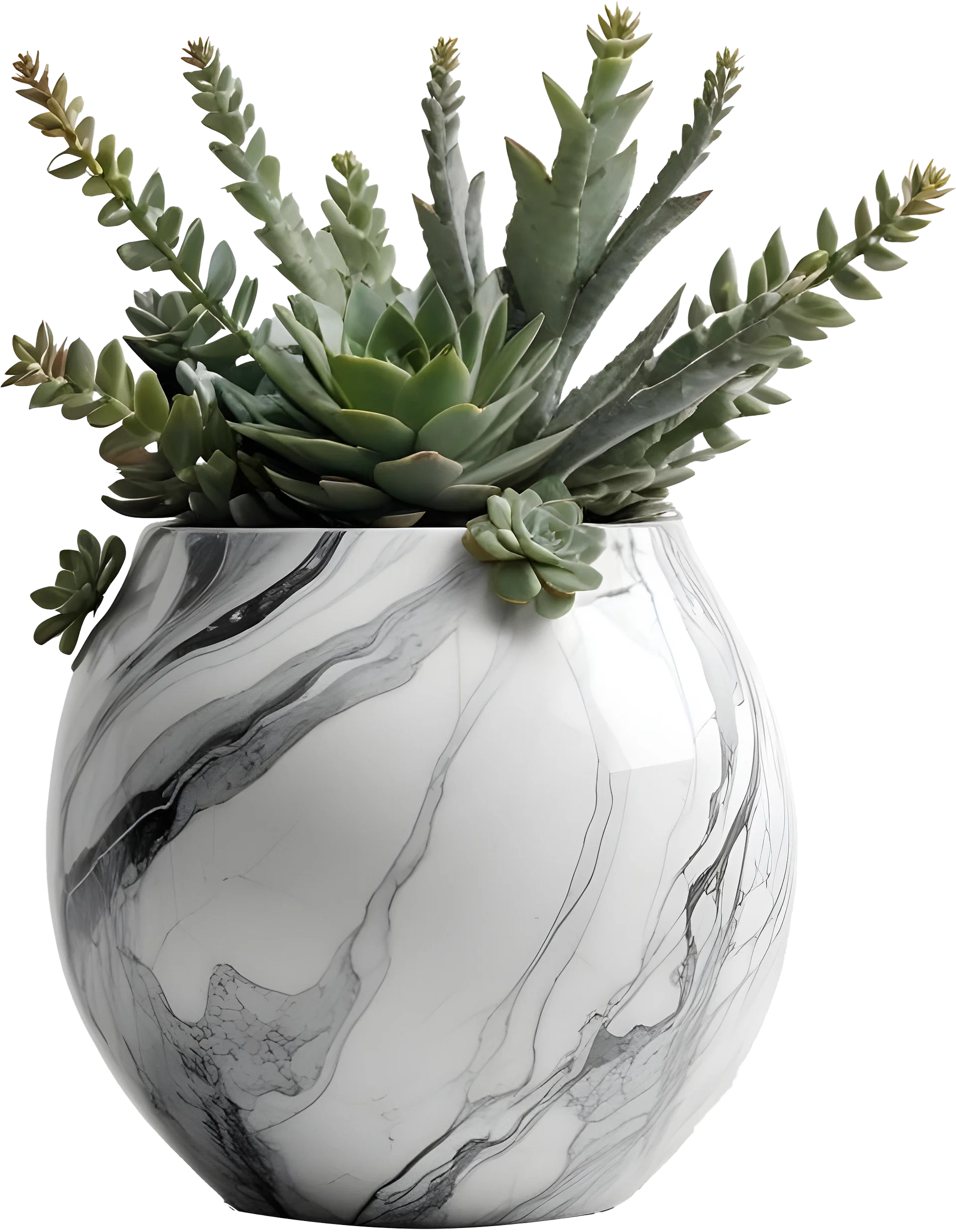 Marble Eternal – Sleek Marble Planter with Succulents PNG product image (1)