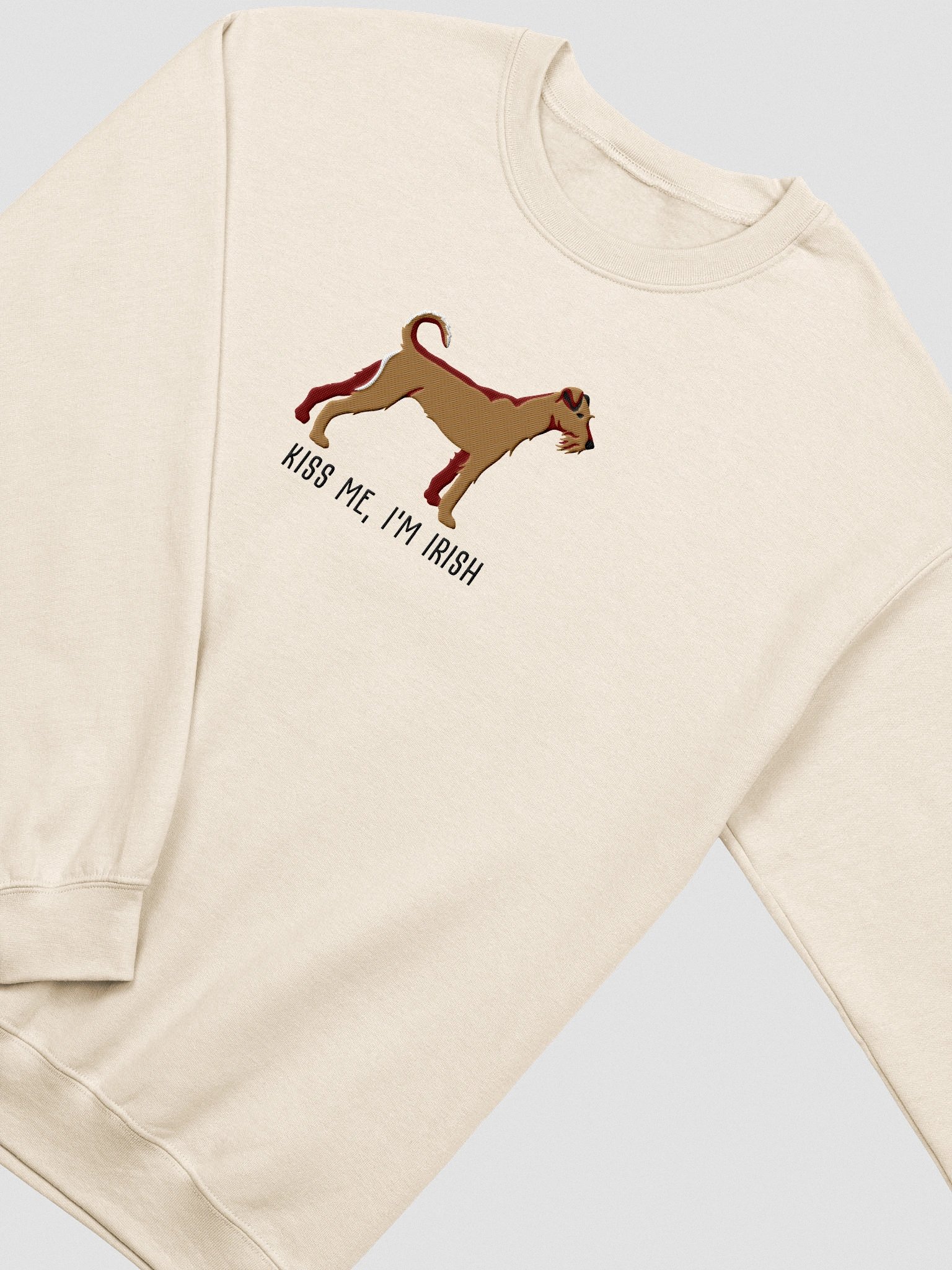 Kiss Me, I'm Irish Sweatshirt (Embroidered) of an Irish Terrier(Tan) product image (6)