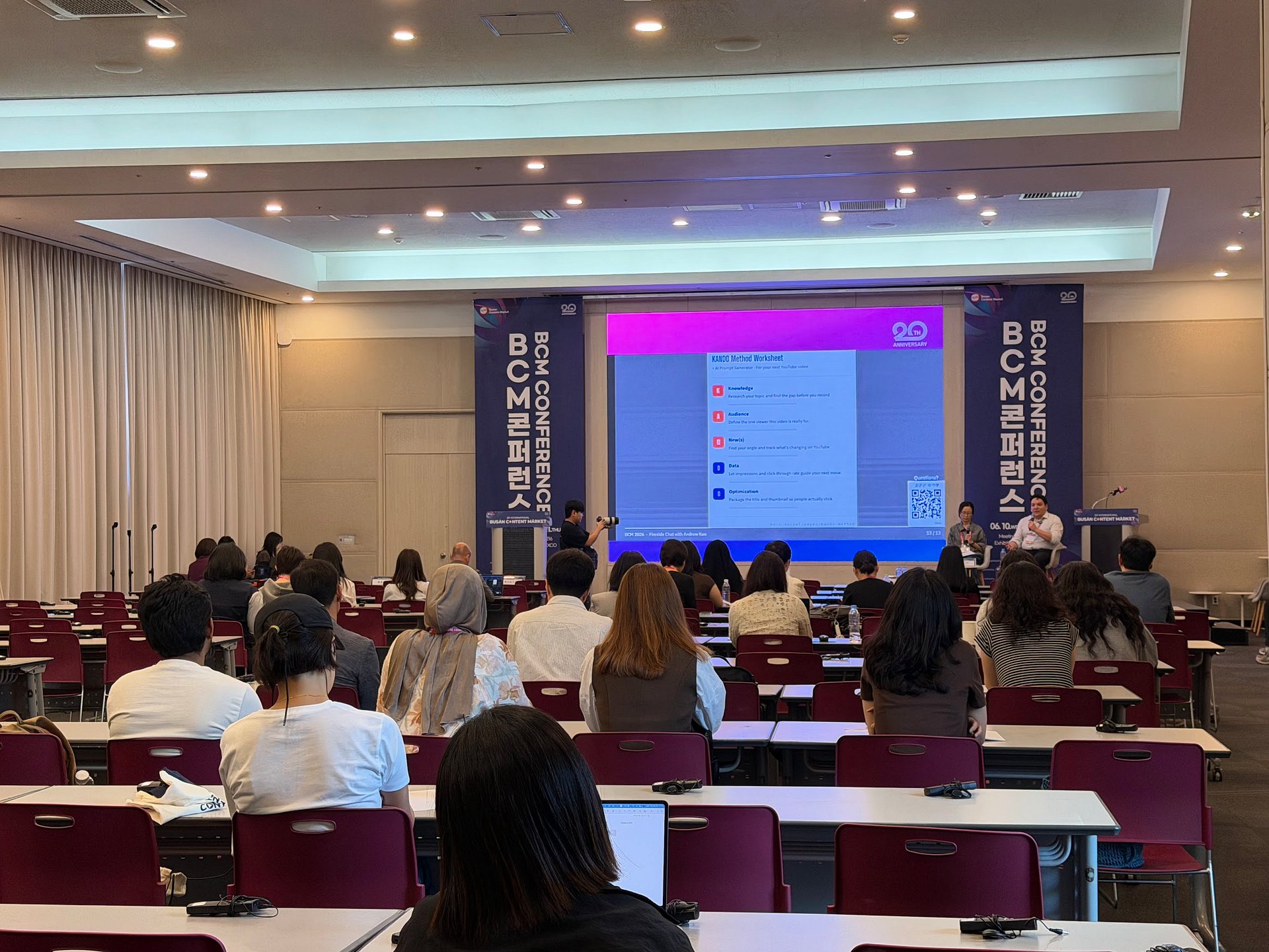 The KANDO Method worksheet on screen during the fireside chat at the Busan Content Market