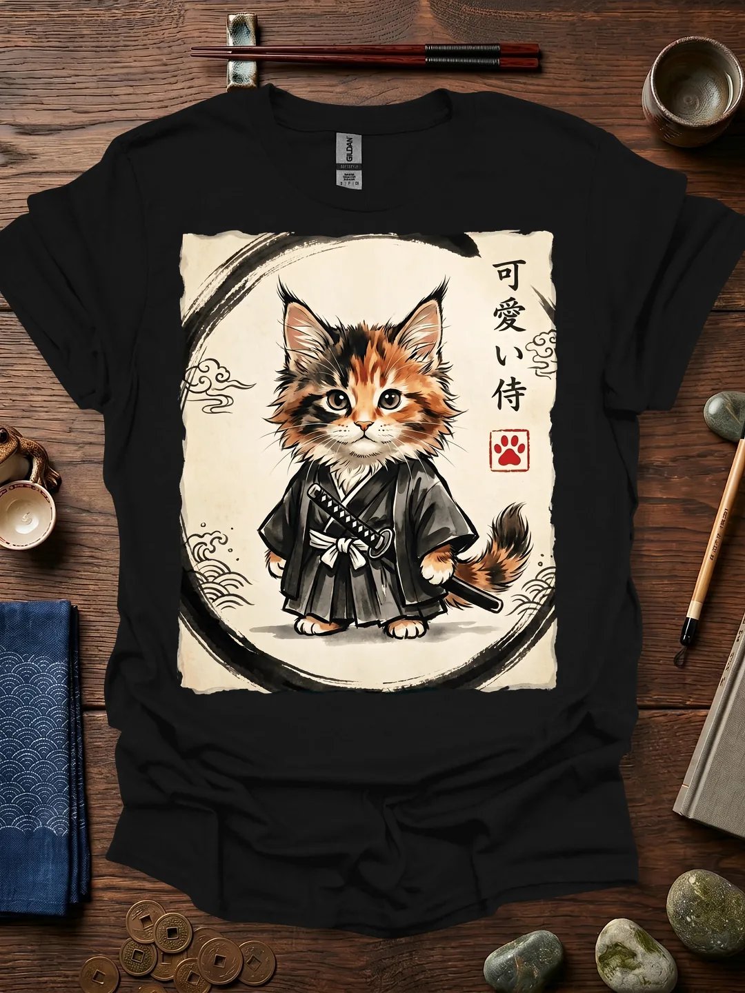 Orange Samurai Kitten T-Shirt product image (11)