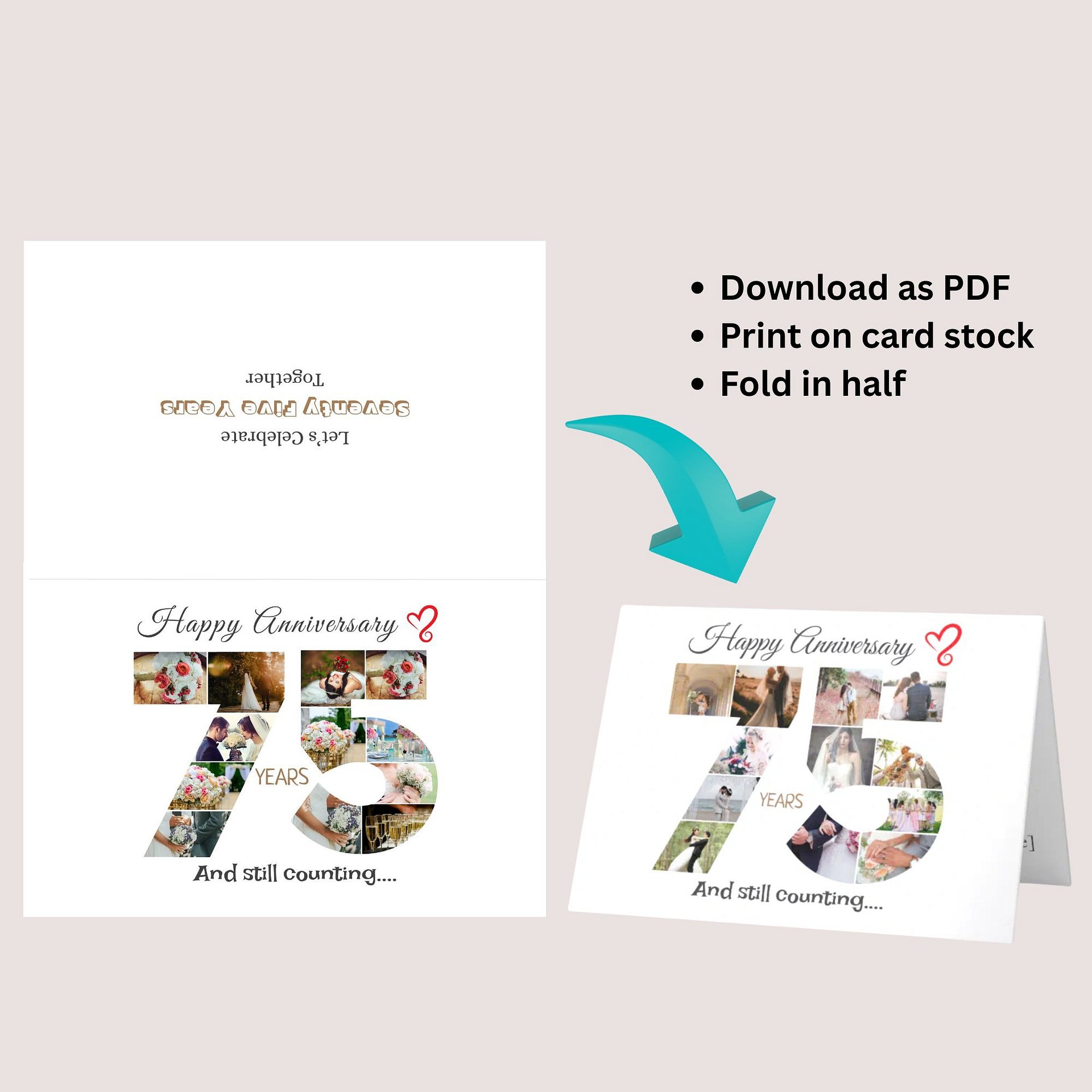 75 Year Anniversary Photo Card Editable Canva Template product image (7)