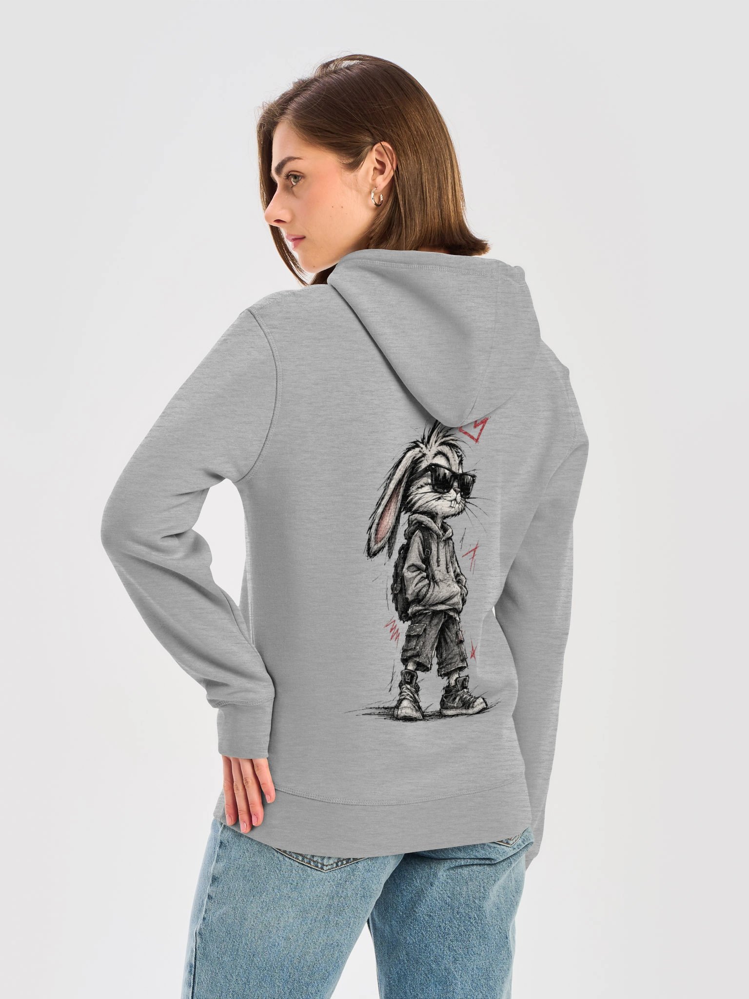 Title: Streetwear Sketch Bunny – Urban Pencil Art Graphic Hoodie product image (7)