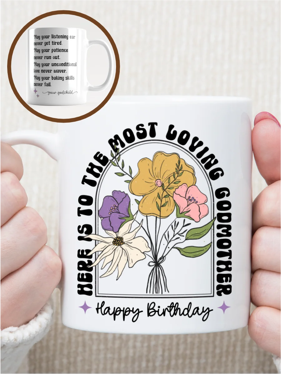 Godmother birthday gift from a godchild - Retro groovy floral bouquet coffee mug product image (1)
