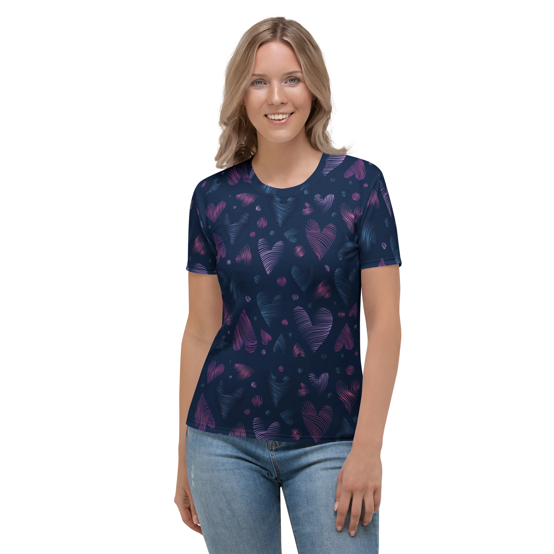 Gradient Wavy Hearts Women's Crew Neck T-Shirt product image (1)