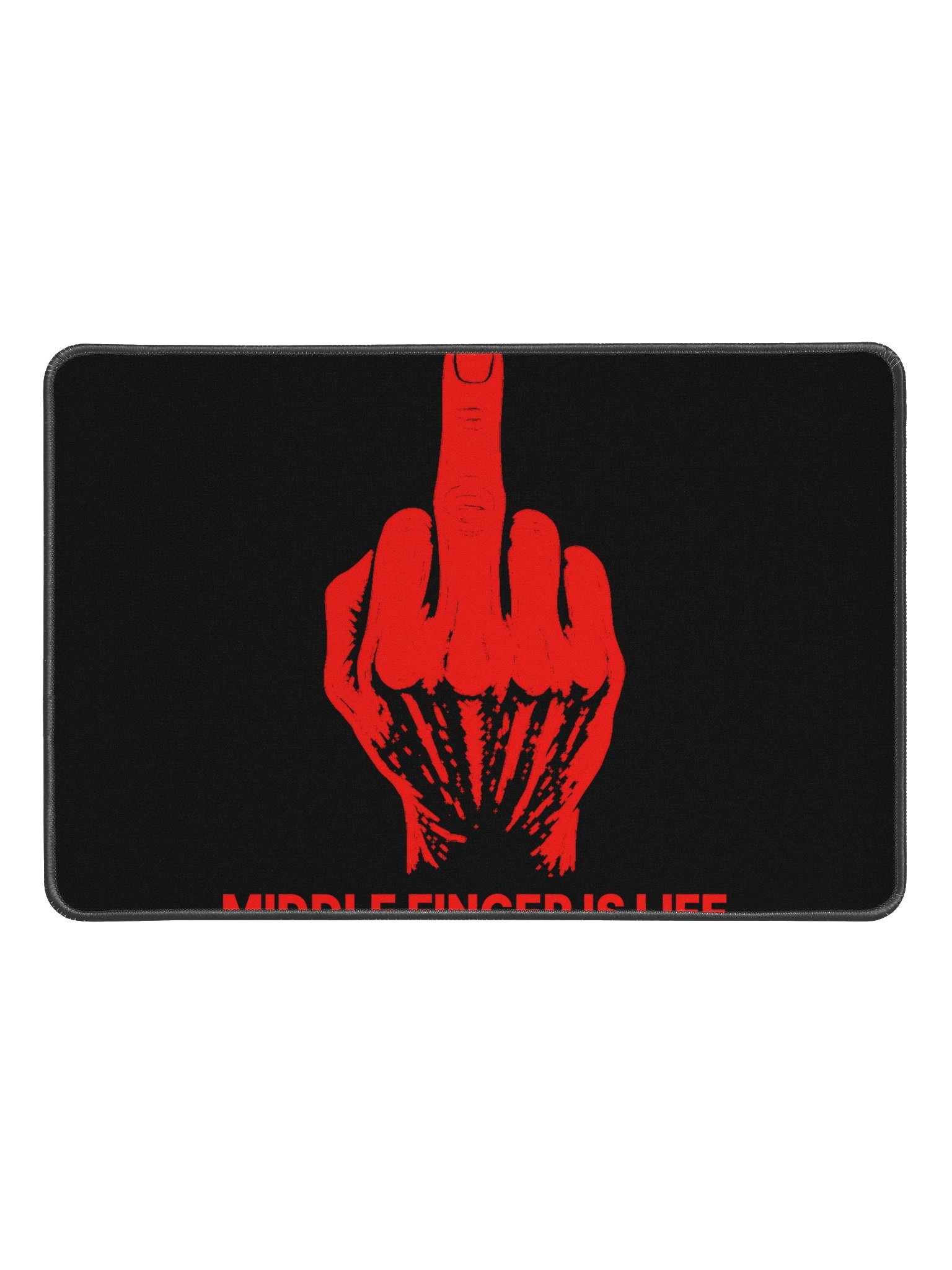 No ShopCo Middle Finger Desk Mat 12 x 18 - Red Artwork - Black Background product image (1)