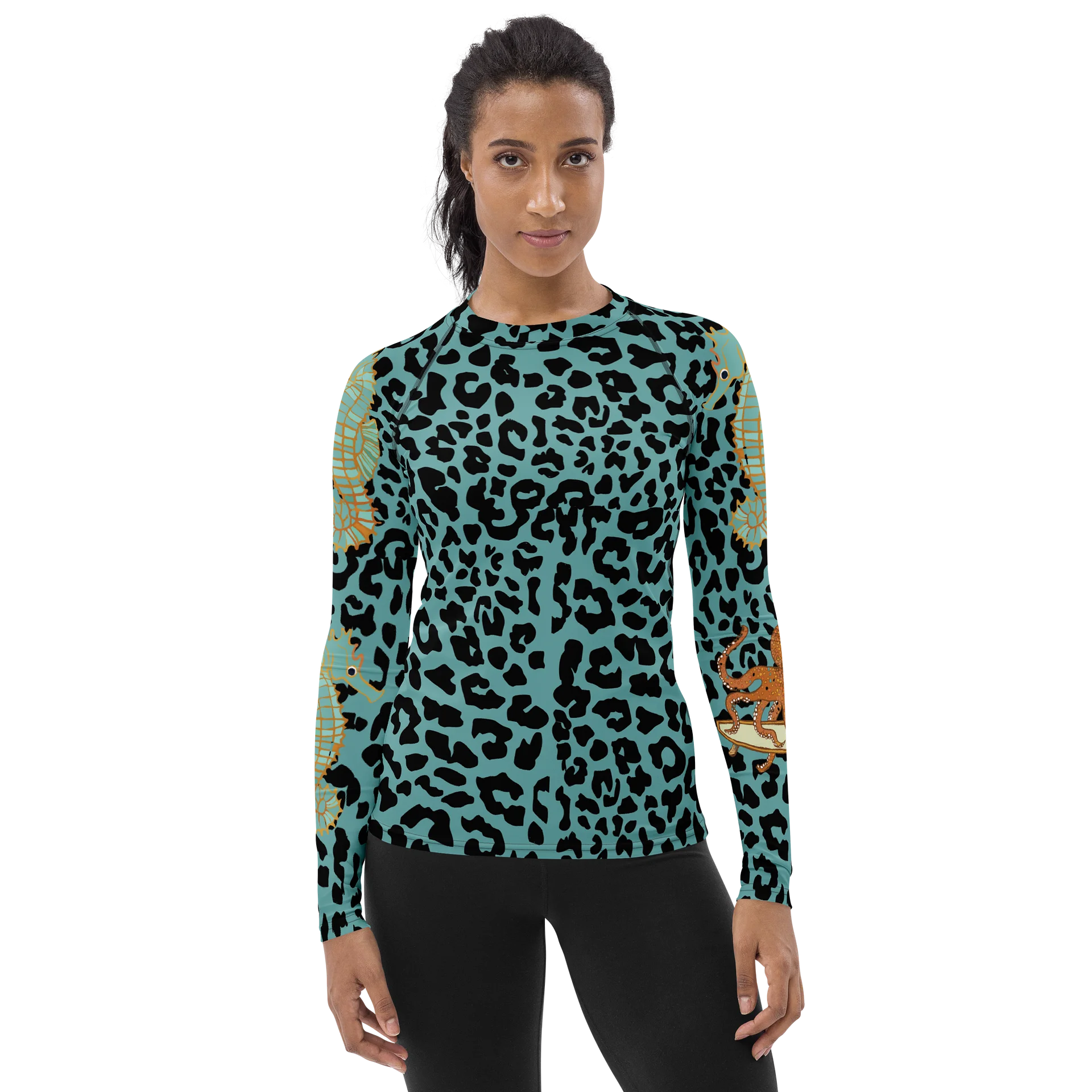 Blue Leopard Seahorse Women's Rash Guard product image (1)