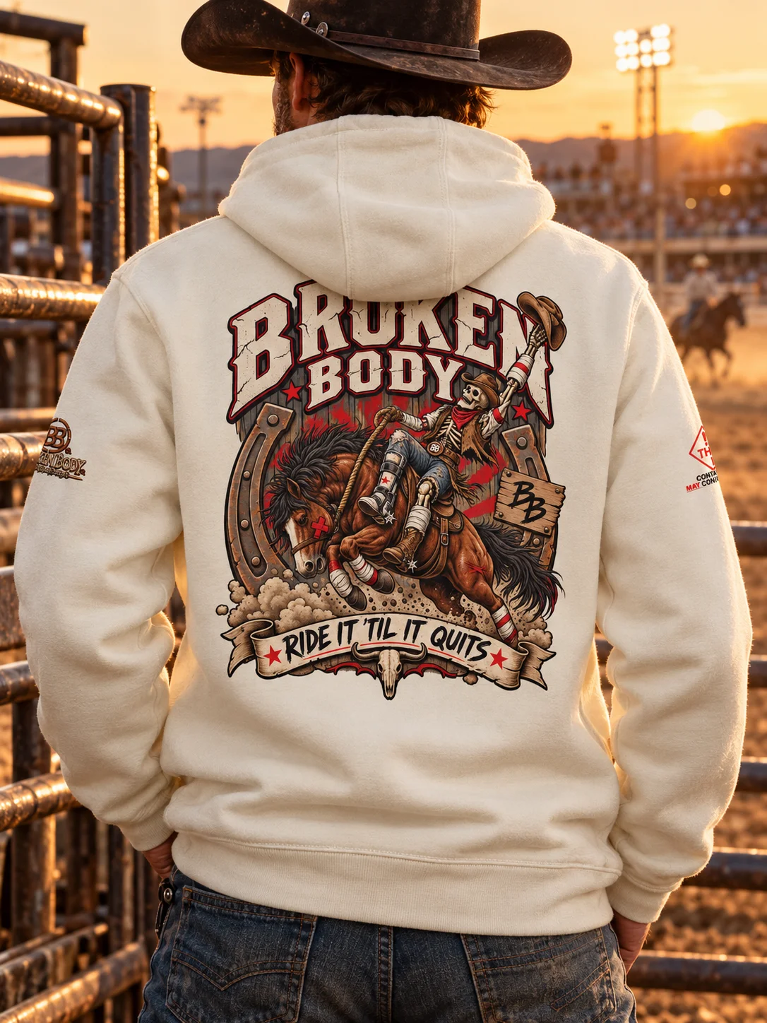 Bronc Riding Hoodie — Ride It ’Til It Quits Full-Zip Rodeo Hoodie | Broken Roughstock™ product image (2)