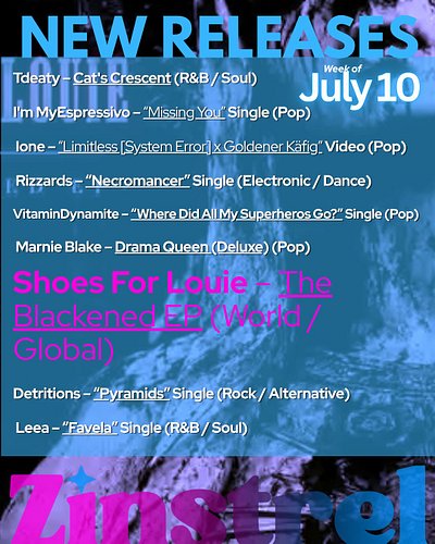 HAPPY NEW RELEASE DAY! Enjoy the new music coming from @rizzards.suno @shoes_for_louie @detritions_band_official @eusoualeea ...