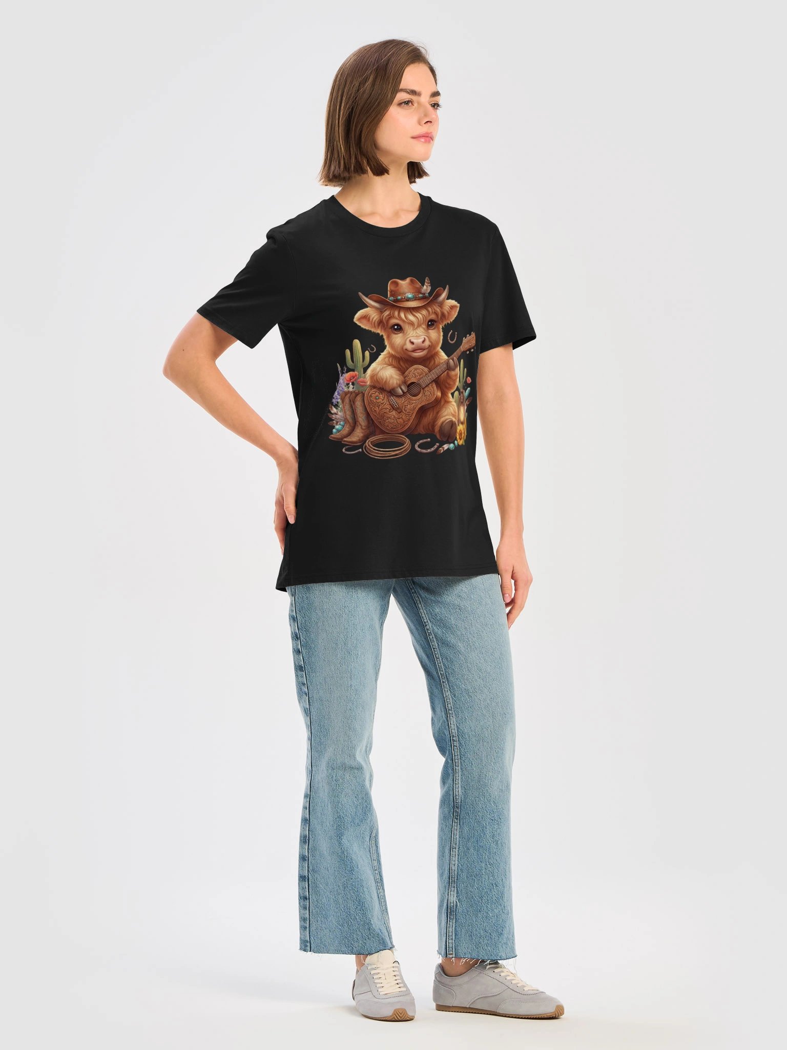 Cute Highland Cow Cowboy Guitar T-Shirt product image (63)