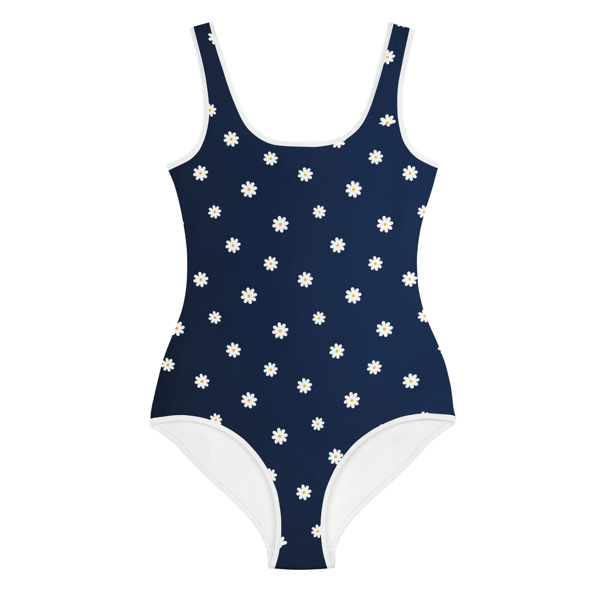 One-Piece Youth Swimsuit – Navy Daisy All-Over Print product image (1)