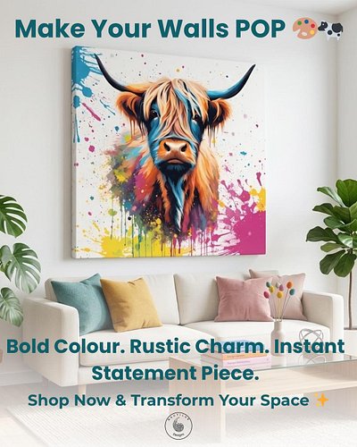 Turn your walls into a statement piece 🎨🐄

This vibrant Highland Cow canvas brings together bold colour, modern style, and ru...