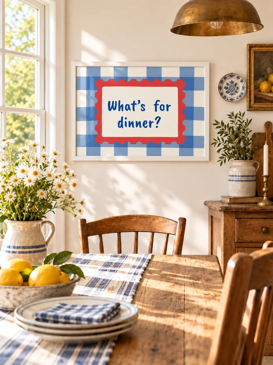 Yes Chef Kitchen Wall Art | Blue Gingham Cooking Quote | Retro Checkered Printable Poster product image (5)