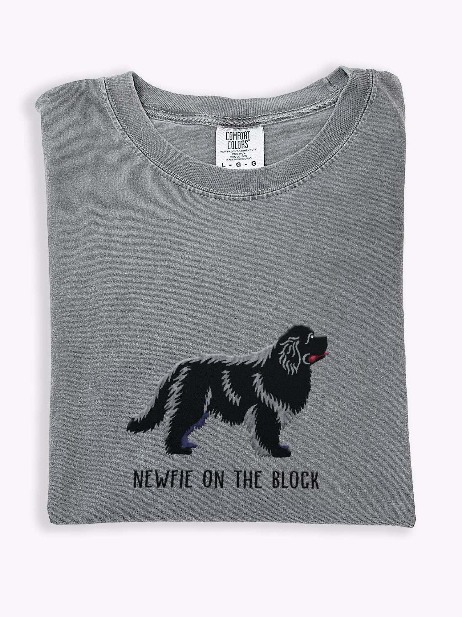 Newfie on the Block T-Shirt(Embroidered) of a Newfoundland(Black) product image (1)
