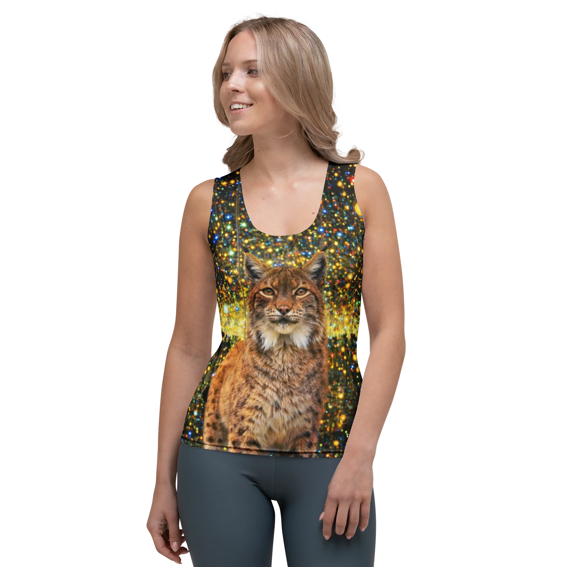 Cosmic Lynx: Wilderness meets stardust Empowerment Flow All-Over Tank product image (1)