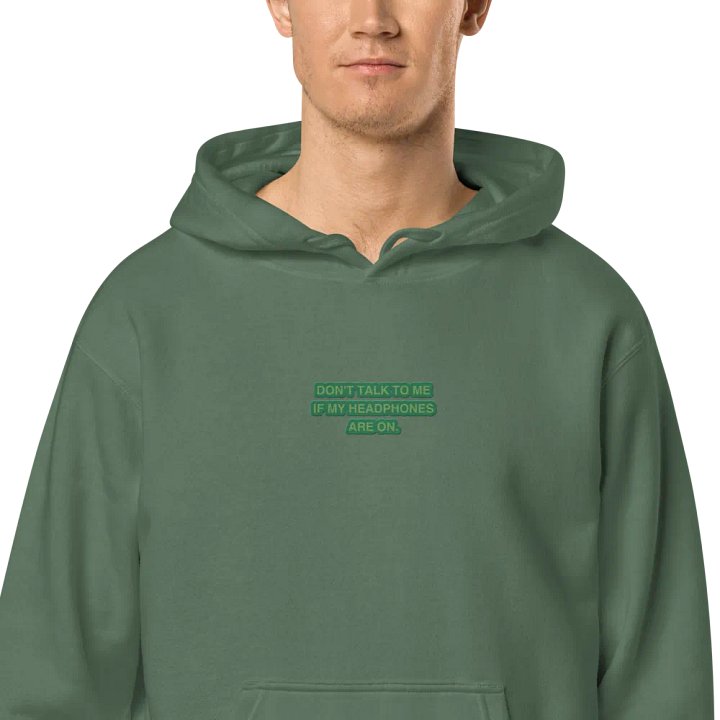 HEADPHONES ON (moss design) embroidered pigment hoodie product image (2)