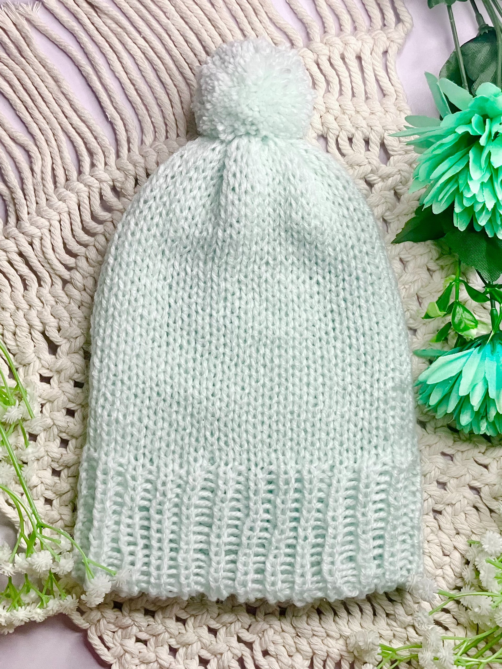 Mint Knit Beanie With Pom Pom product image (4)