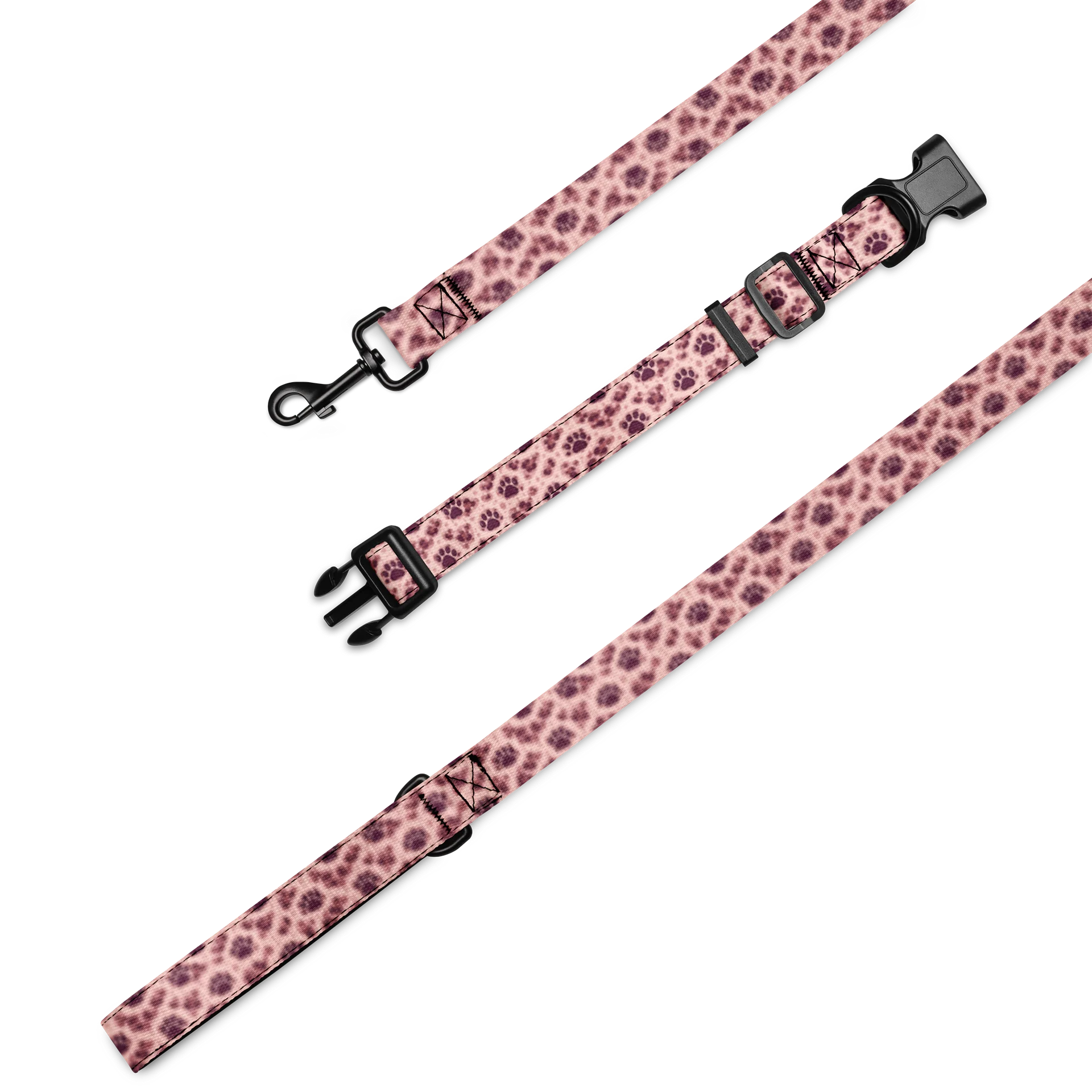 Rose & Plum Leopard Paw Print Dog Leash and Collar Set product image (1)