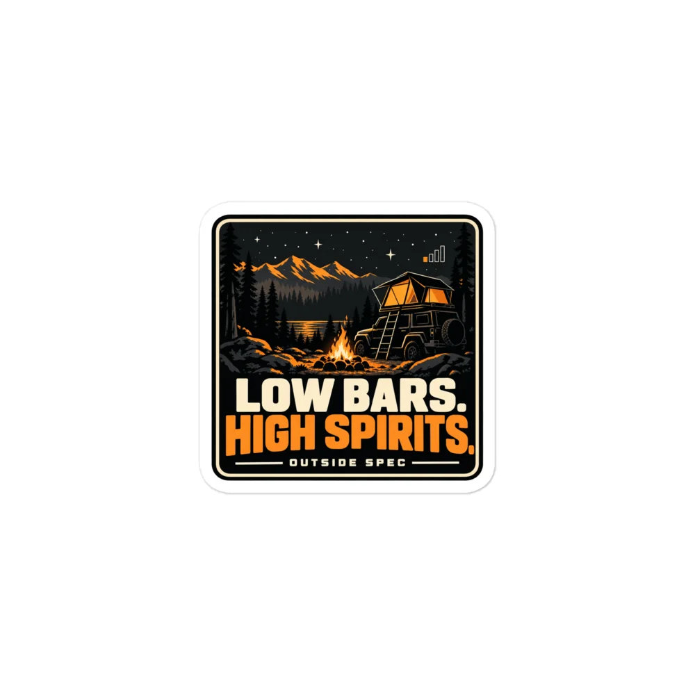 Low Bars, High Spirits Camping Sticker product image (1)