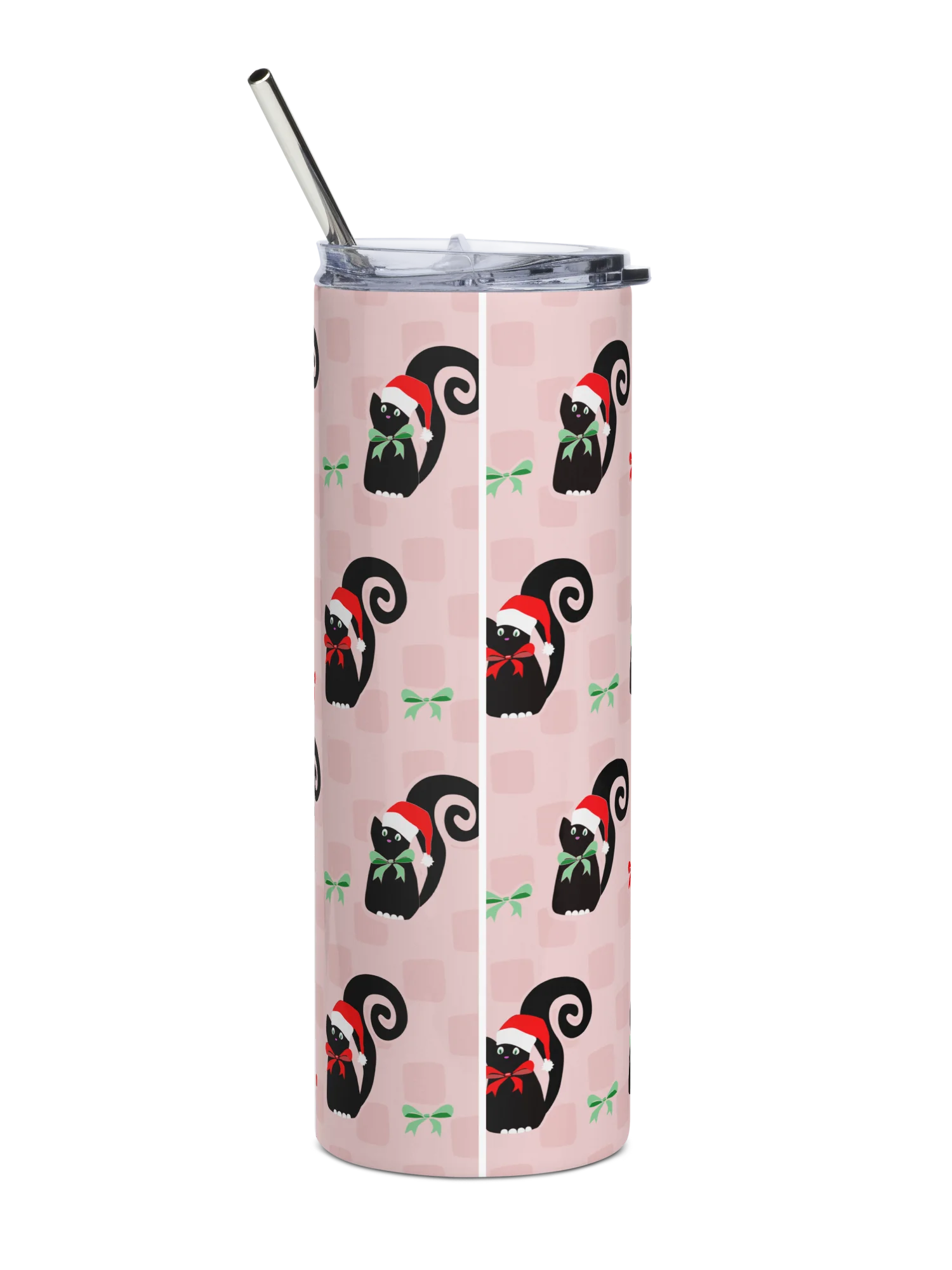 Christmas Kitties in a Row 20 oz Stainless Steel Tumbler with Straw - Pink product image (12)