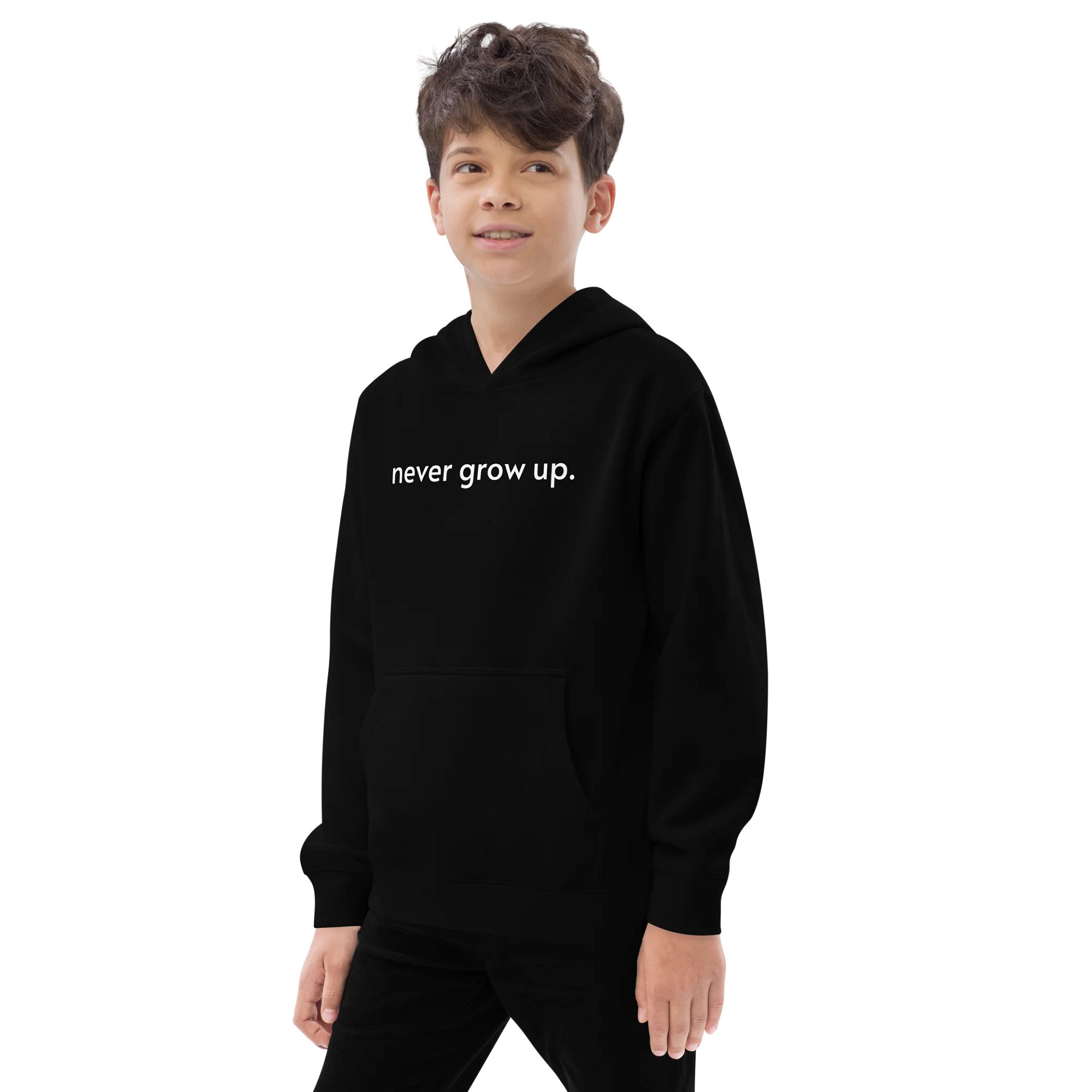 "never grow up." Kids Fleece Hoodie product image (6)