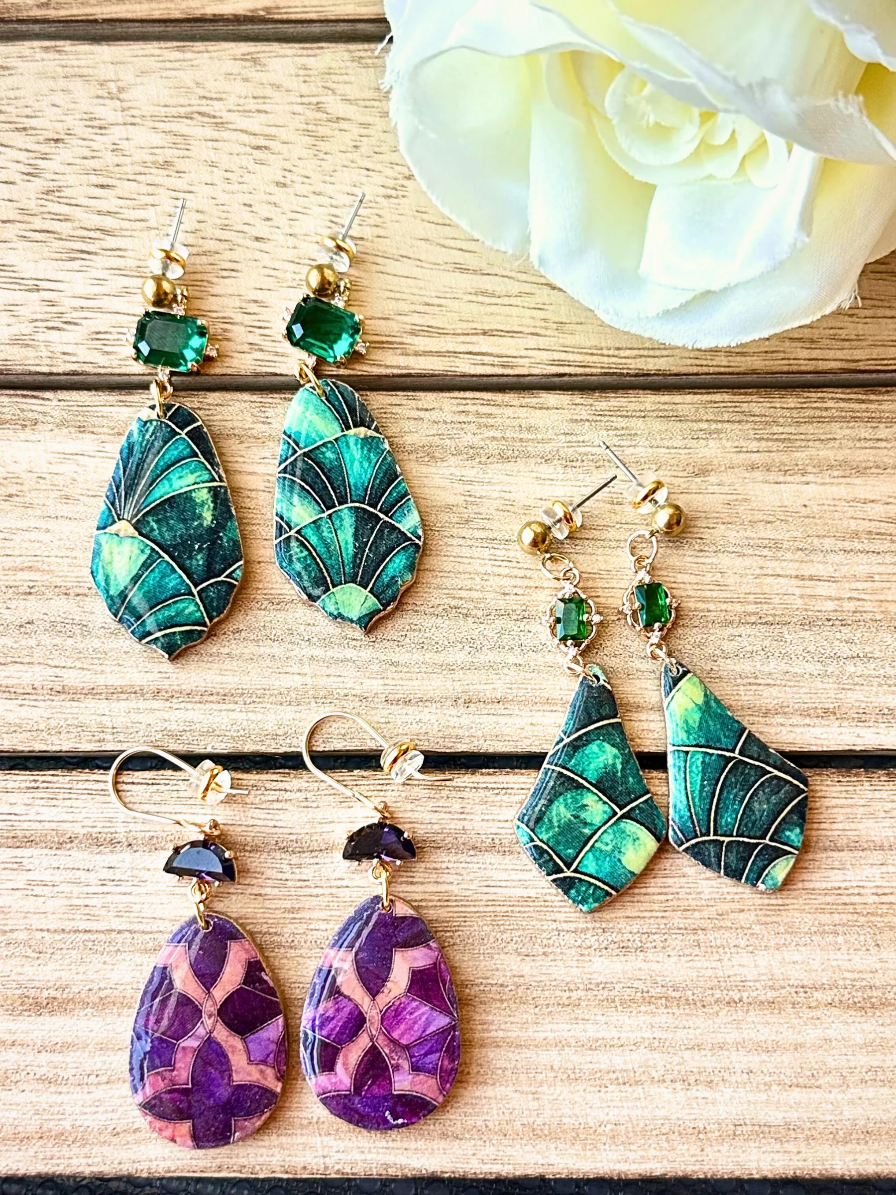 Jewel Tone Mosaic Drop Earrings – Handmade Statement Clay Dangles product image (7)
