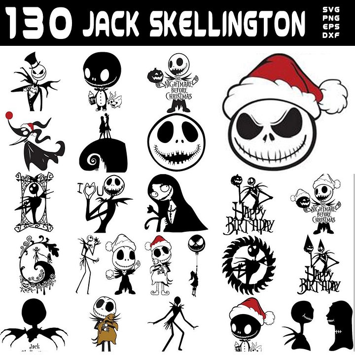 130+ Jack Skellington SVG Bundle for Cricut | Jack Skellington PNG DXF EPS | Halloween Clipart Instant Download product image (1)