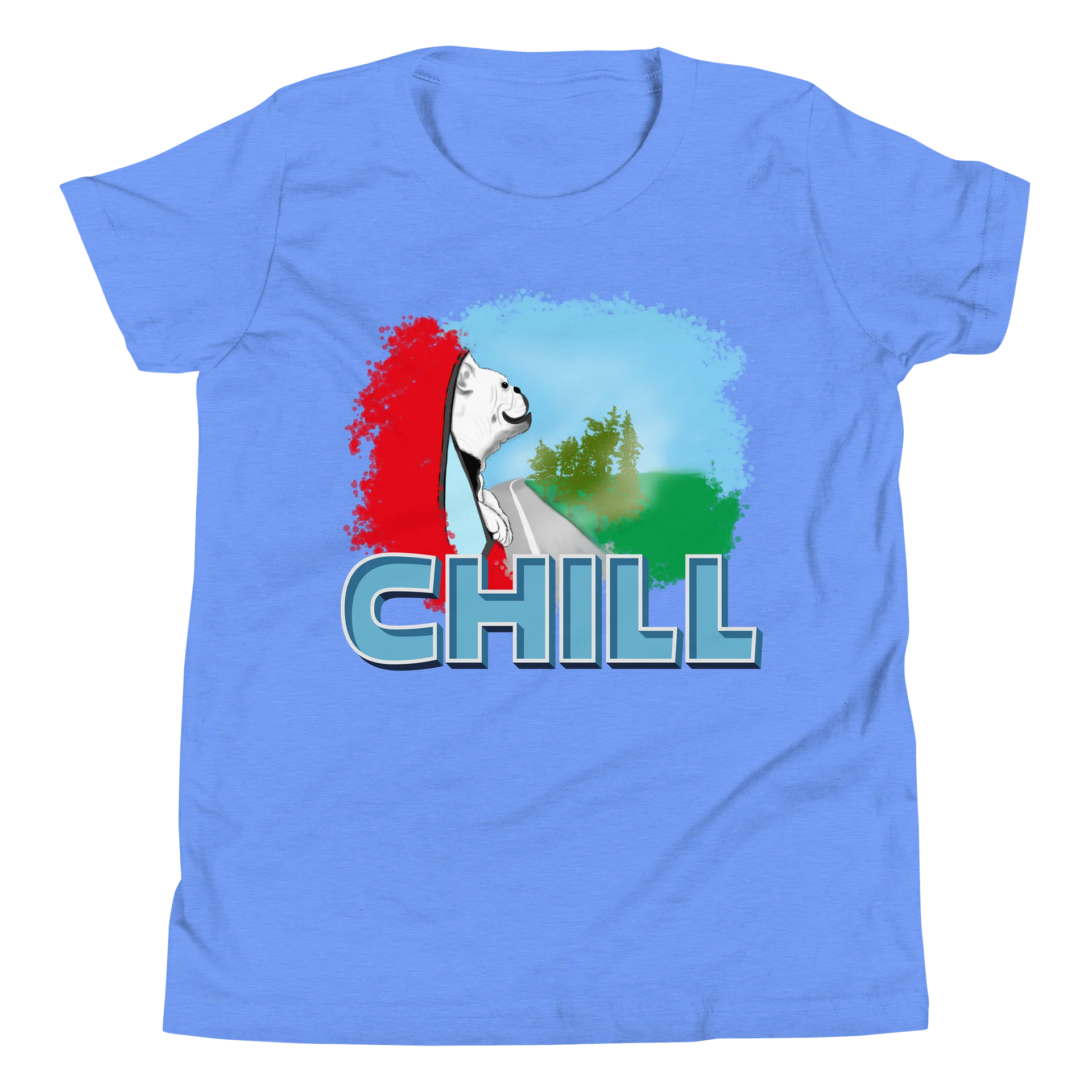 "CHILL" (dog looking out car window) T-Shirt. Youth Short Sleeve T-Shirt - Bella+Canvas product image (1)