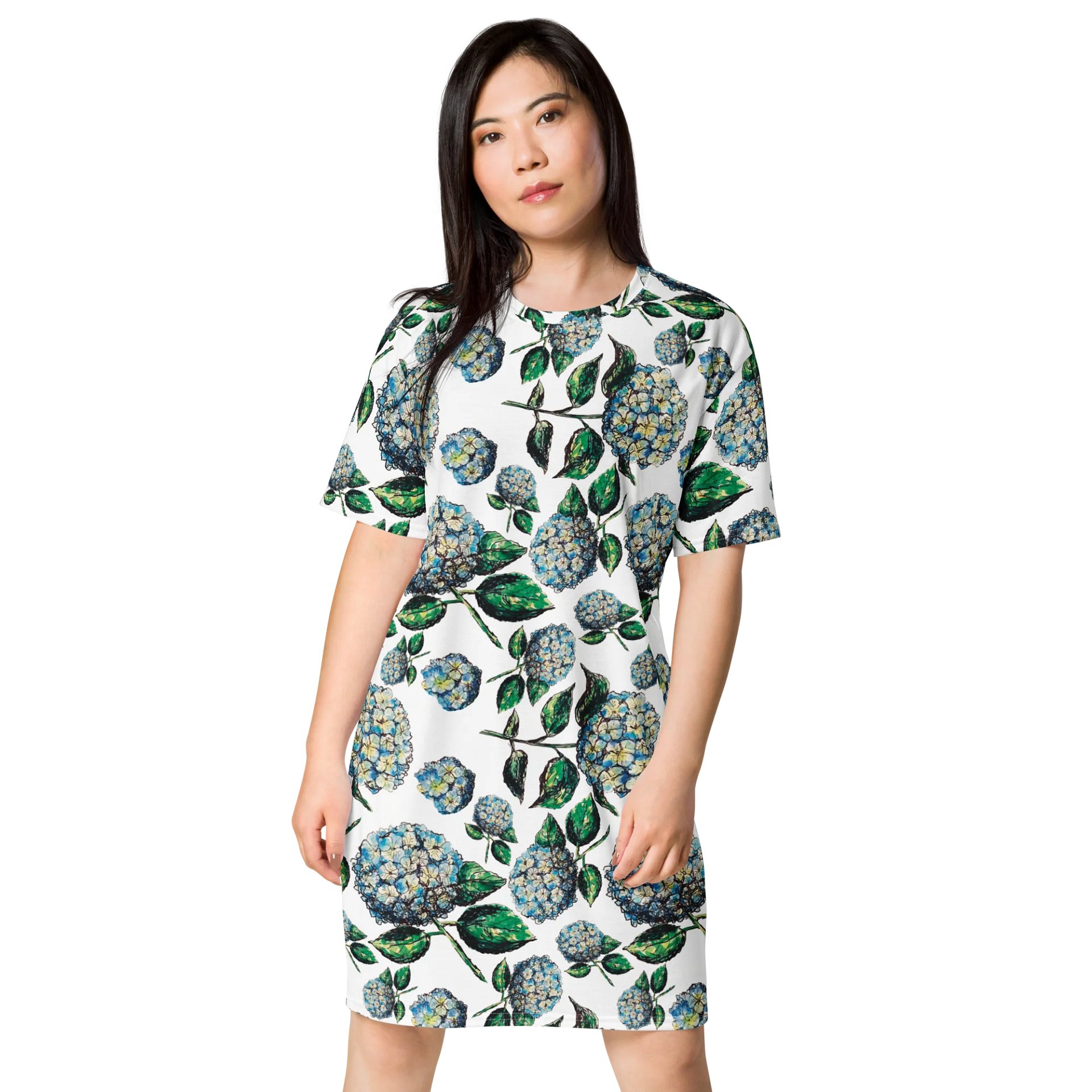 Blue Hydrangea Blooms | Elegant Summer Design | T-Shirt Dress | by Monique Faella Designs™ product image (1)