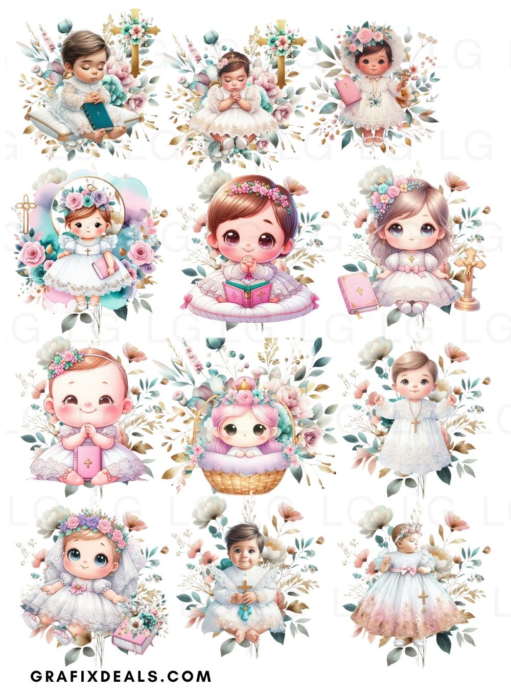 23 Baptism Christening Graphics Bundle - Commercial Pod Use Clipart product image (4)