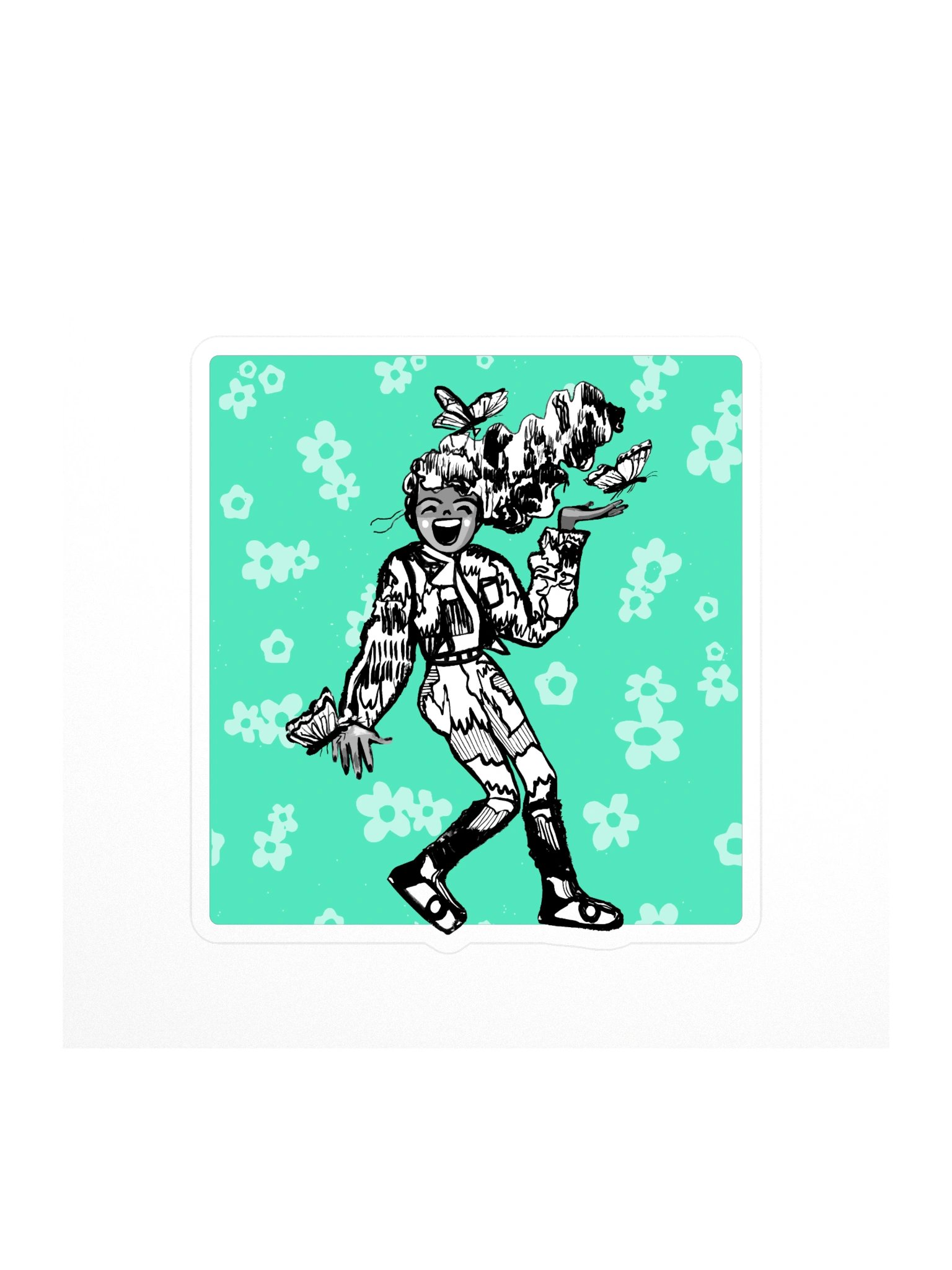 Sticker: girl with butterflies and flowers product image (1)