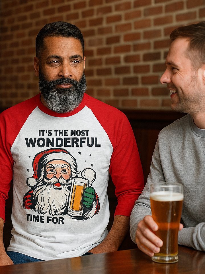 Cheerful Santa Beer Raglan Tee product image (1)