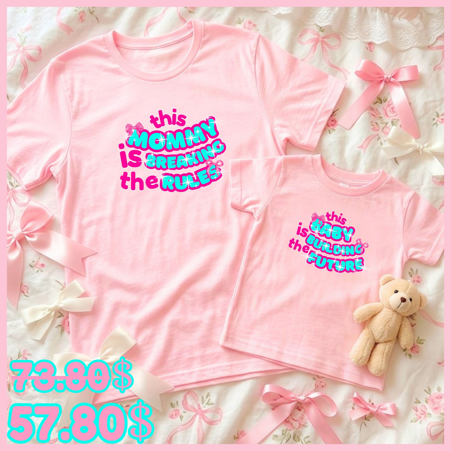 Duo Set🩷Breaking Rules to Build Future🩷Mommy tee+Baby tee💞 product image (1)
