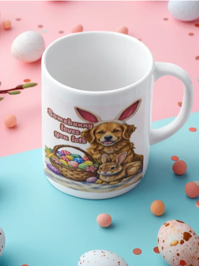 Easter Bunny & Golden Retriever Mug – Cute Easter Gift for Dog Lovers, Spring Coffee Cup with Original Illustration product image (7)