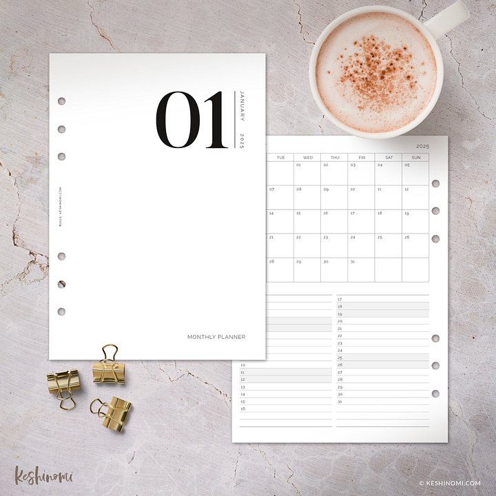 DATED 2025 Month on One Page - A5 Printable Planner Insert product image (1)