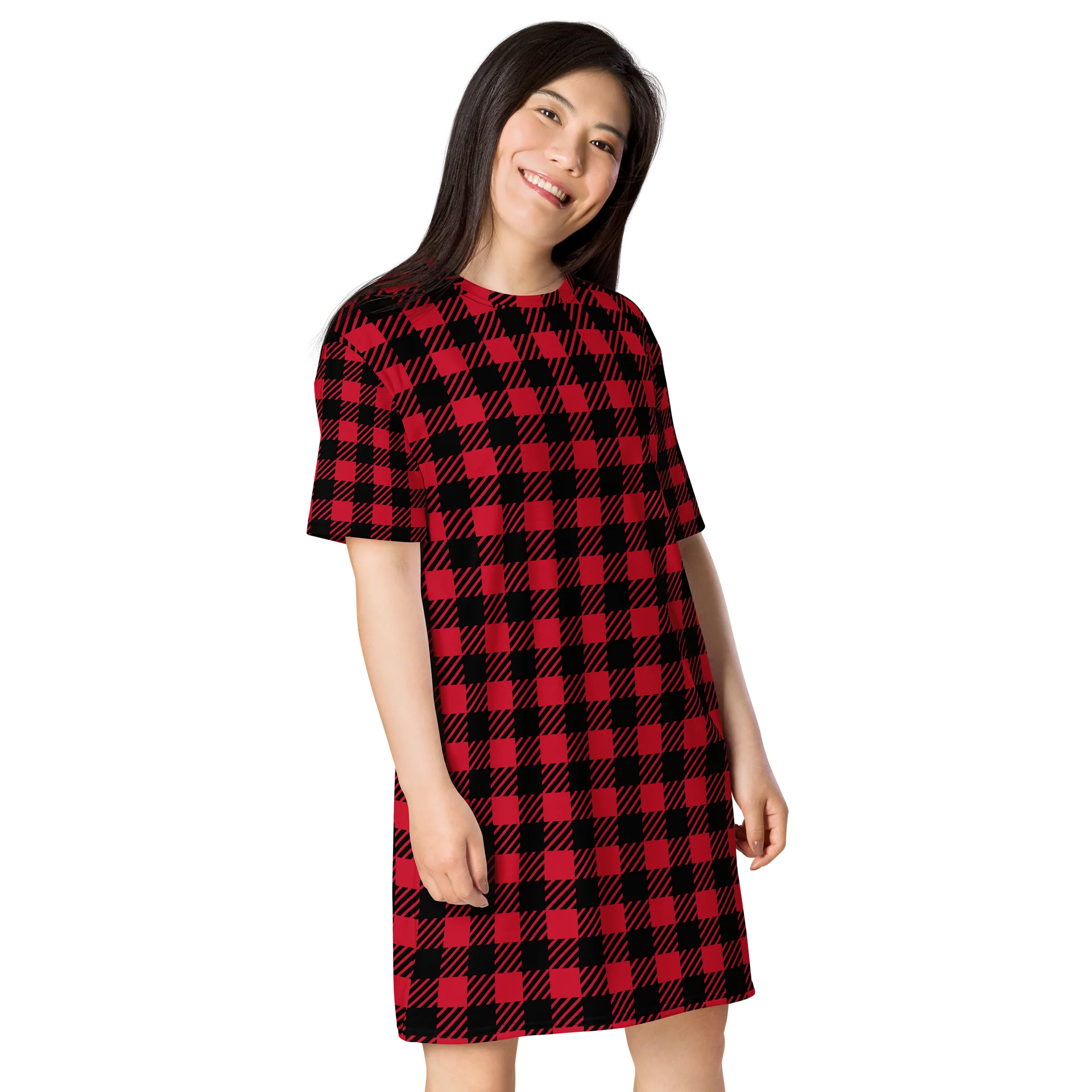 Red Plaid All-Over Print T-Shirt Dress product image (4)