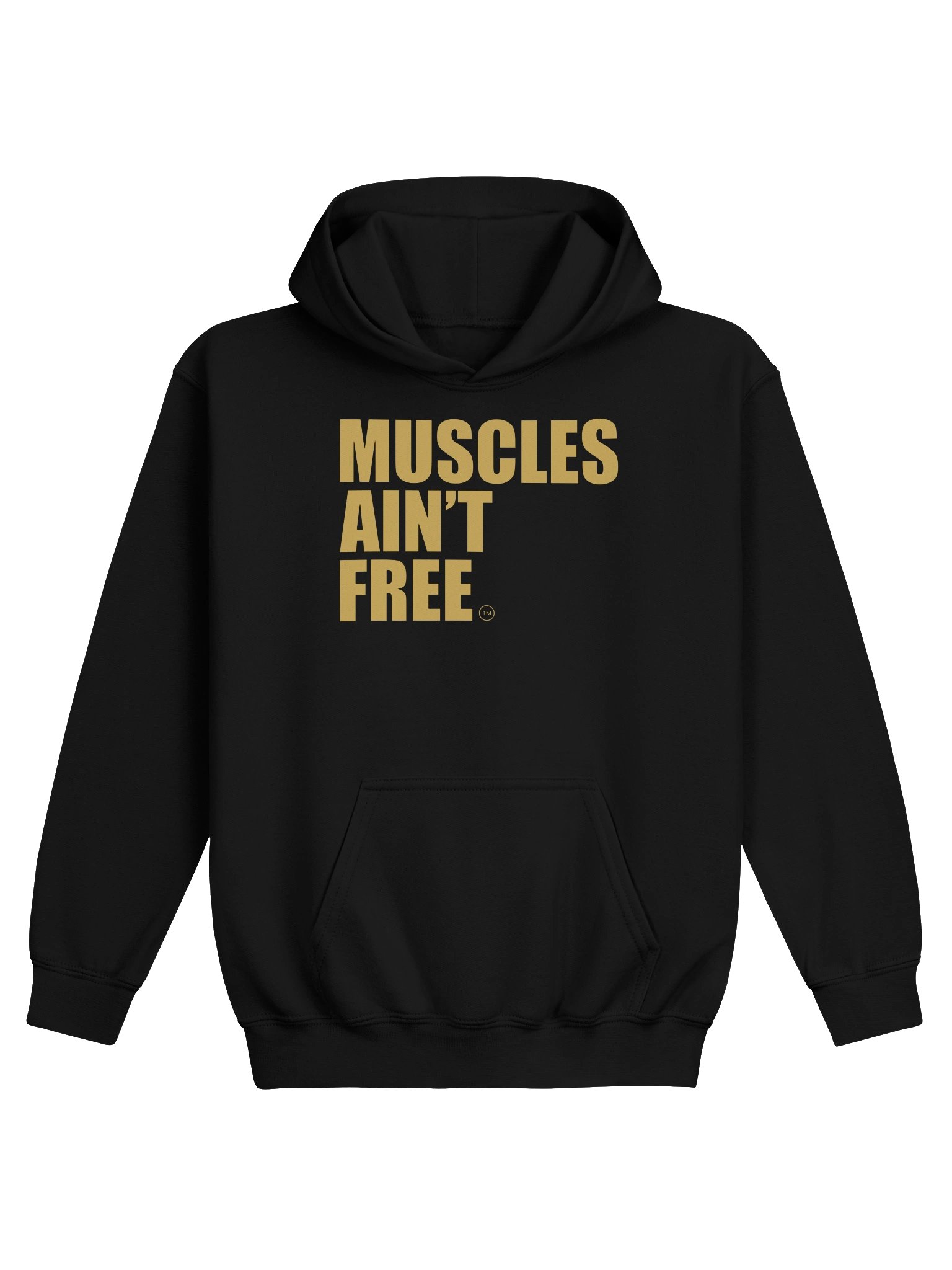 The "Muscles Ain't Free" Youth Minimalist Gold Midweight Hoodie product image (3)