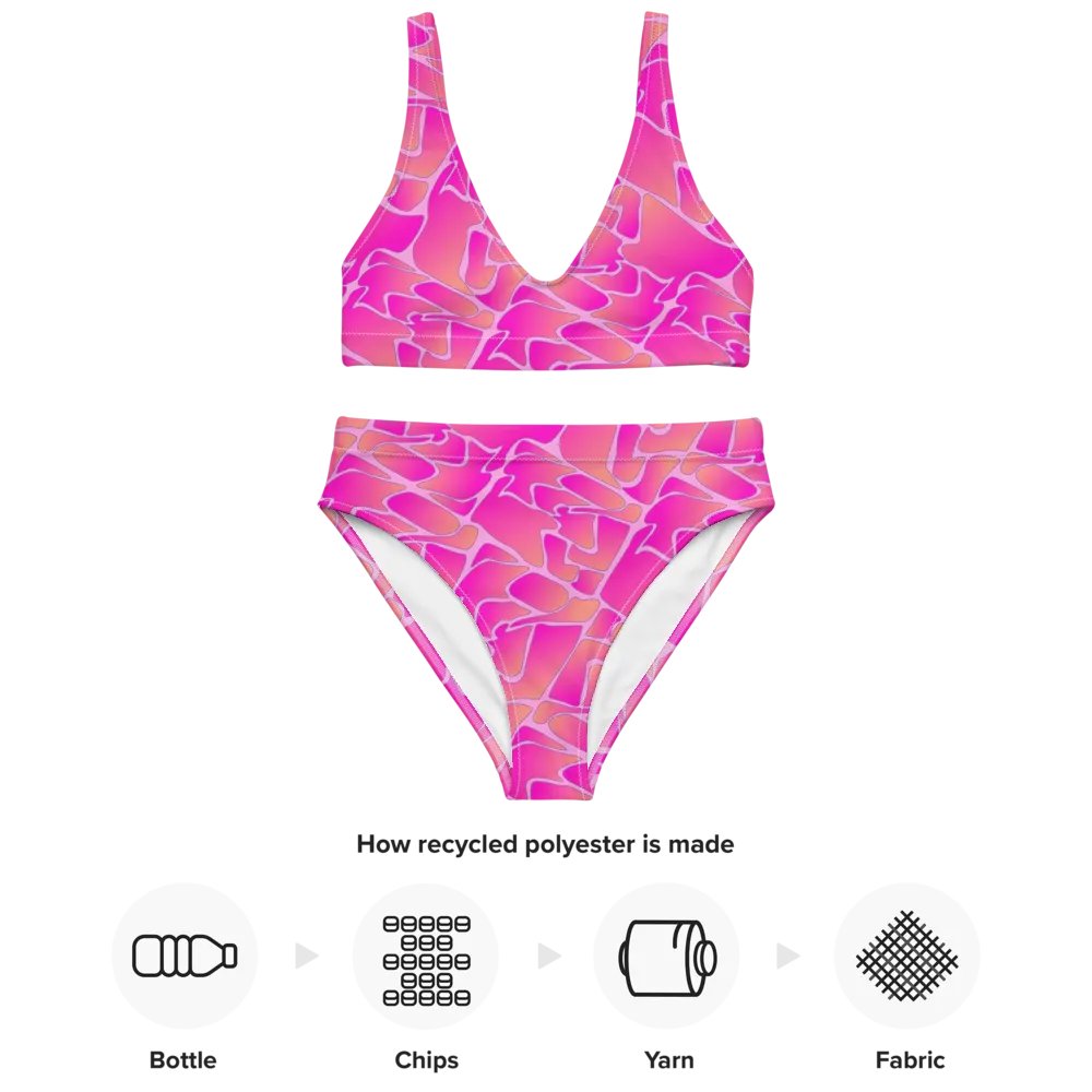Crazy Paving Pink Pattern High Waisted Bikini product image (4)