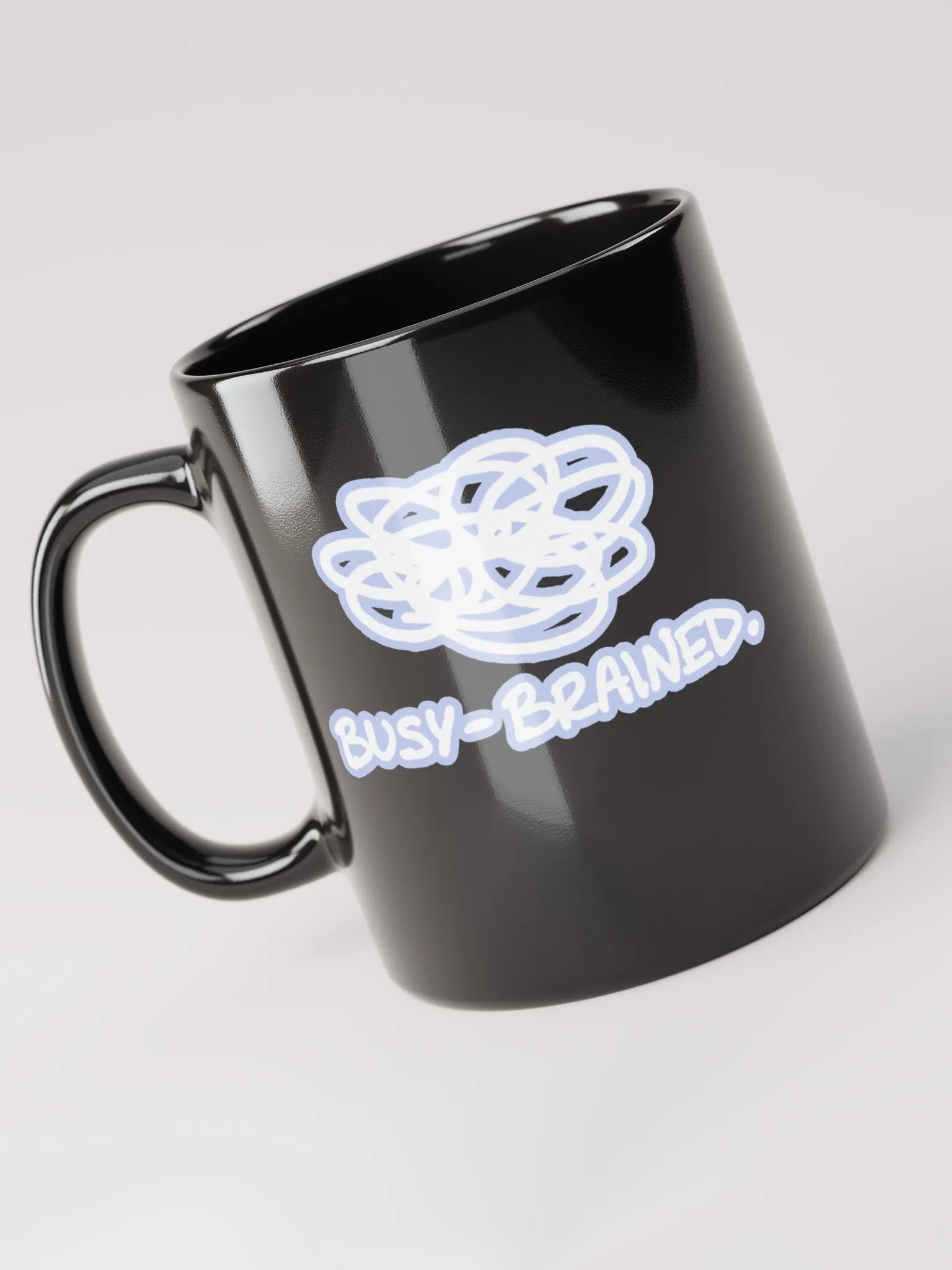 BUSY-BRAINED (lined design, #BDCAEF) glossy black mug product image (8)