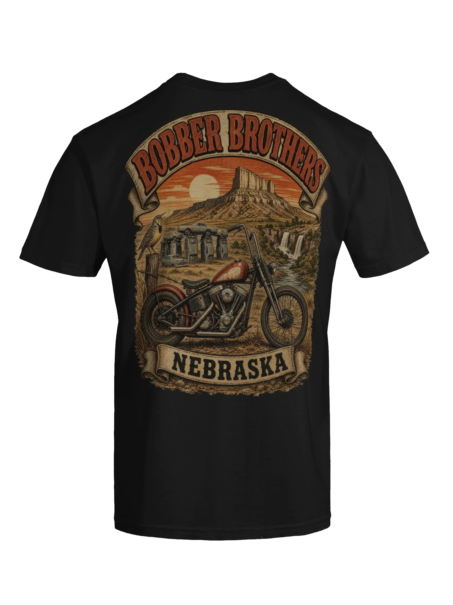 Nebraska motorcycle t-shirt design by Bobber Brothers