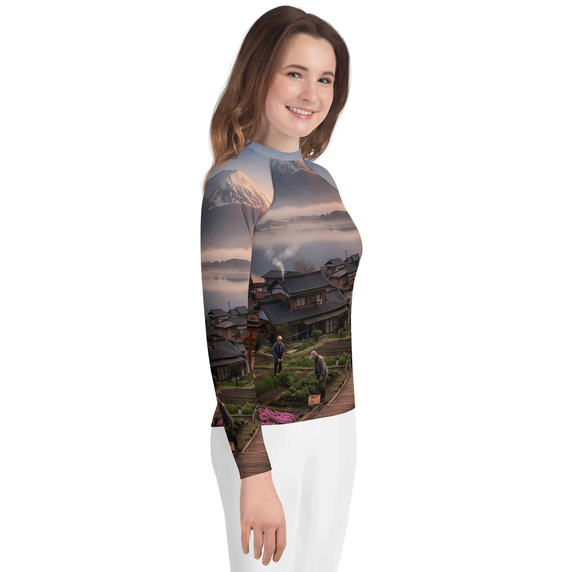 Mount Fuji & Pink Moss Youth Rash Guard | Protective Teen Activewear product image (6)
