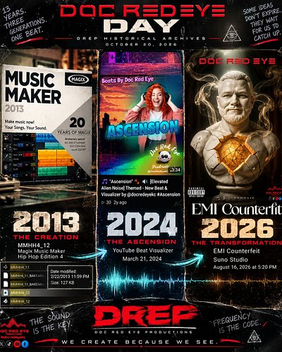 🔺️👁️ HAPPY DOC RED EYE DAY! 🜃

13 YEARS. THREE GENERATIONS. ONE BEAT.

On February 22, 2013, I was sitting in Magix Music Mak...