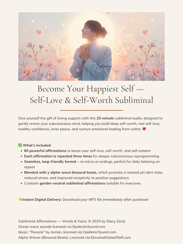 Become Your Happiest Self - Self-Love & Self-Worth Subliminal | MP3 Audio Download product image (2)