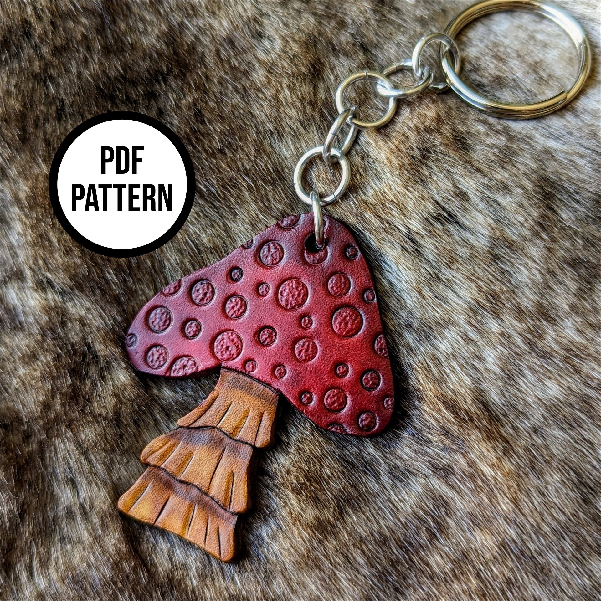 Mushroom Leather Keychain - PDF Pattern for Leatherwork product image (1)