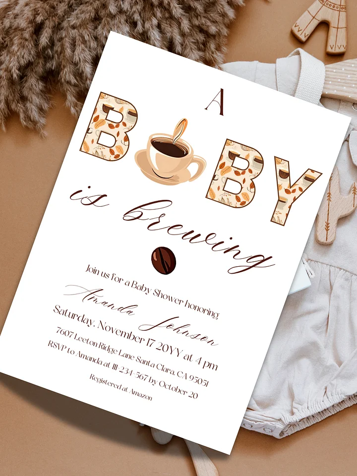 Coffee Themed Baby Shower Invitation, Rustic Brown and Beige Baby Shower Party, A Baby is Brewing Brunch Invitation, Digital Download product image (1)