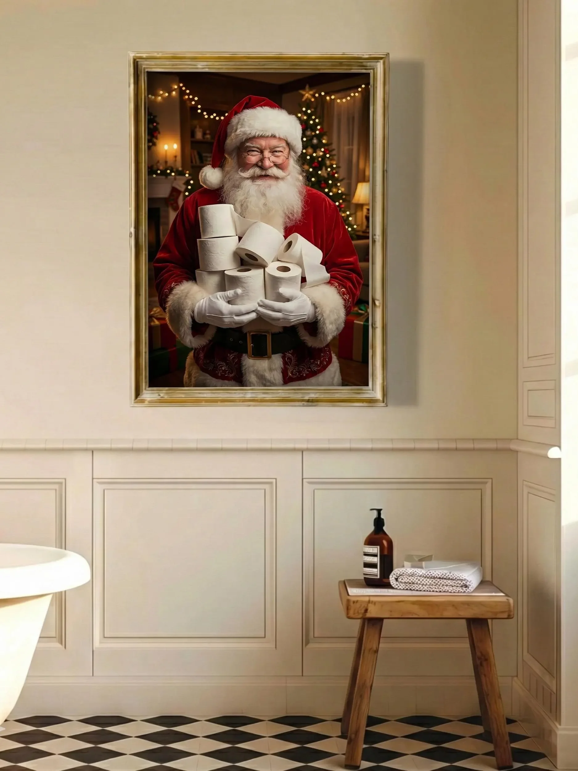 Funny Santa Toilet Paper Christmas Bathroom Wall Art Printable Holiday Decor Digital Download product image (8)