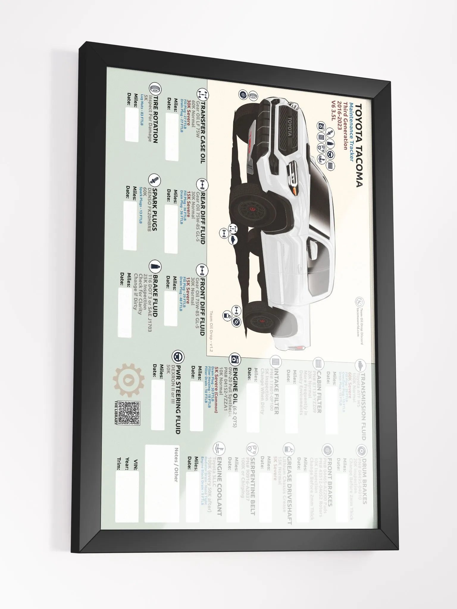 3RD GEN MAINTENANCE TRACKER V1.2 - White (FRAMED) product image (4)