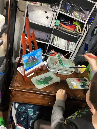 Following step 2 with @davidarquette for @mostartistickid  having a blast painting a #bobross tutorial #mostartistickid
