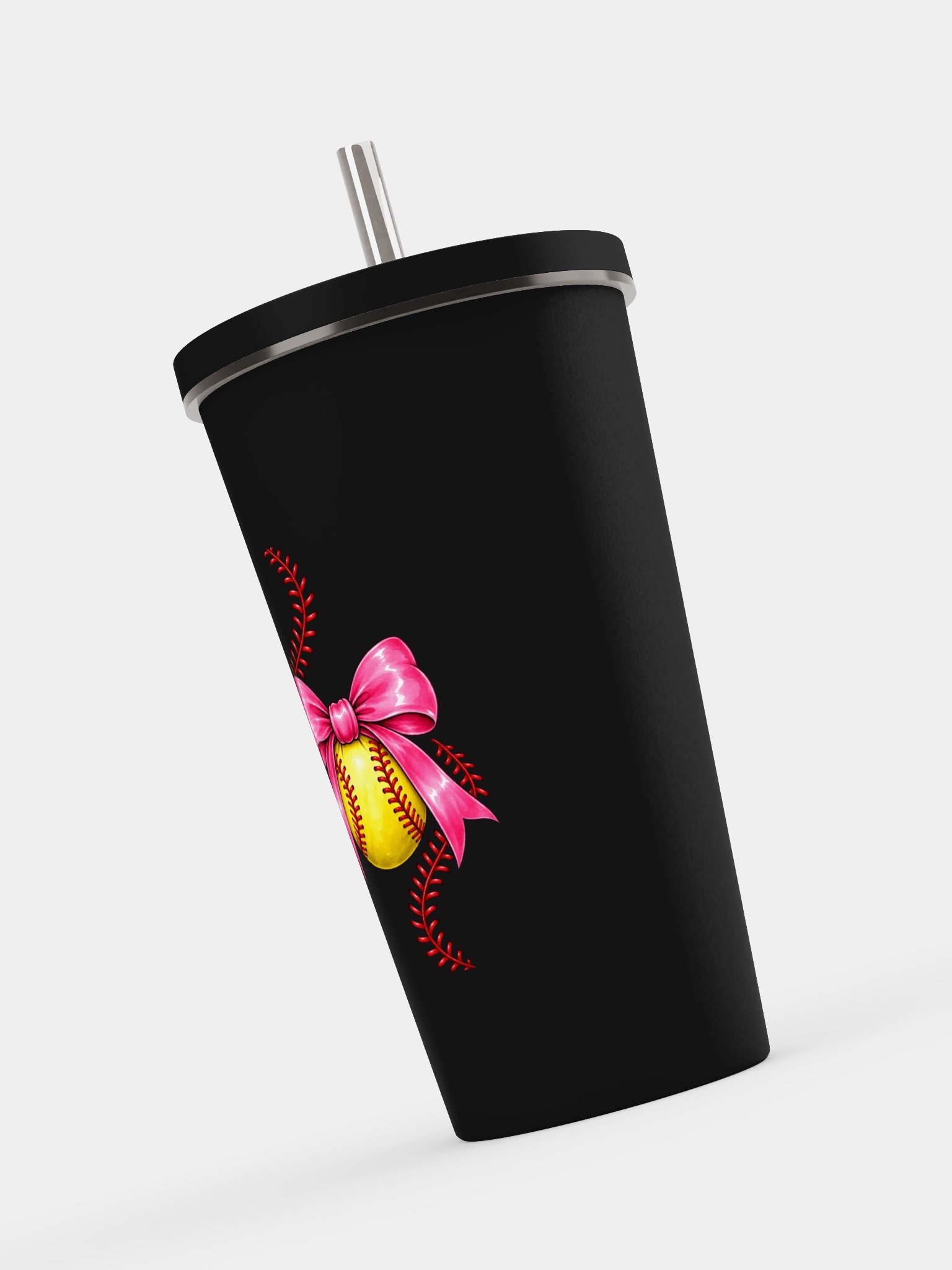Softball Bow & Baseball Stitch Tumbler | Ballfield Mom Cup product image (7)