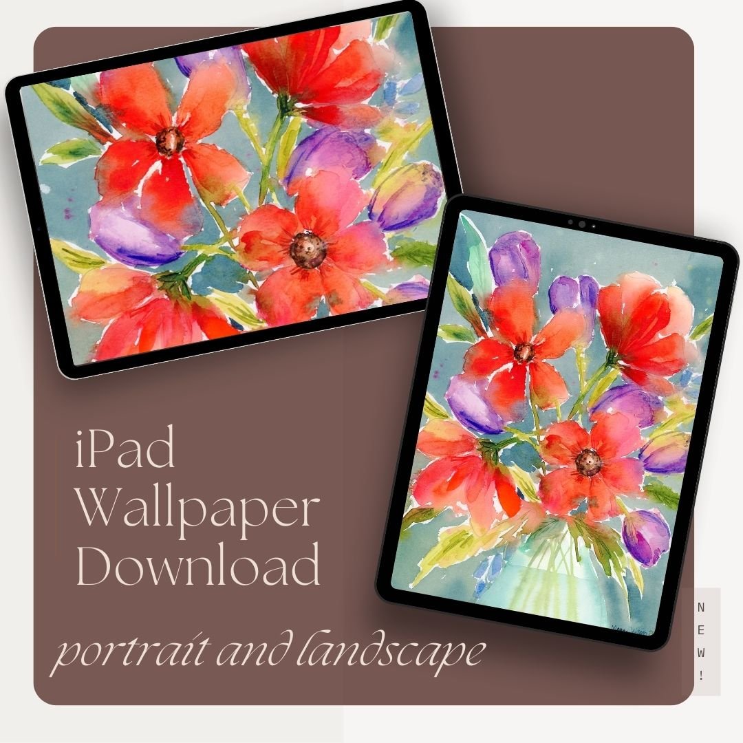 Red Blooms Watercolor Digital Wallpaper Bundle product image (2)
