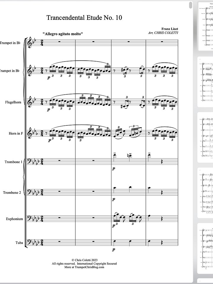 Brass Octet Sheet Music - Liszt: TRANSCENDENTAL ETUDE X arr. Chris Coletti product image (1)